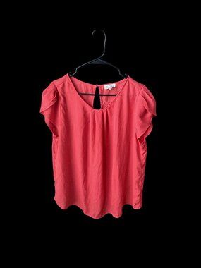 Via Jay  Women's Basic Casual Simple Short Sleeve Blouse TOP (2X, New Coral)